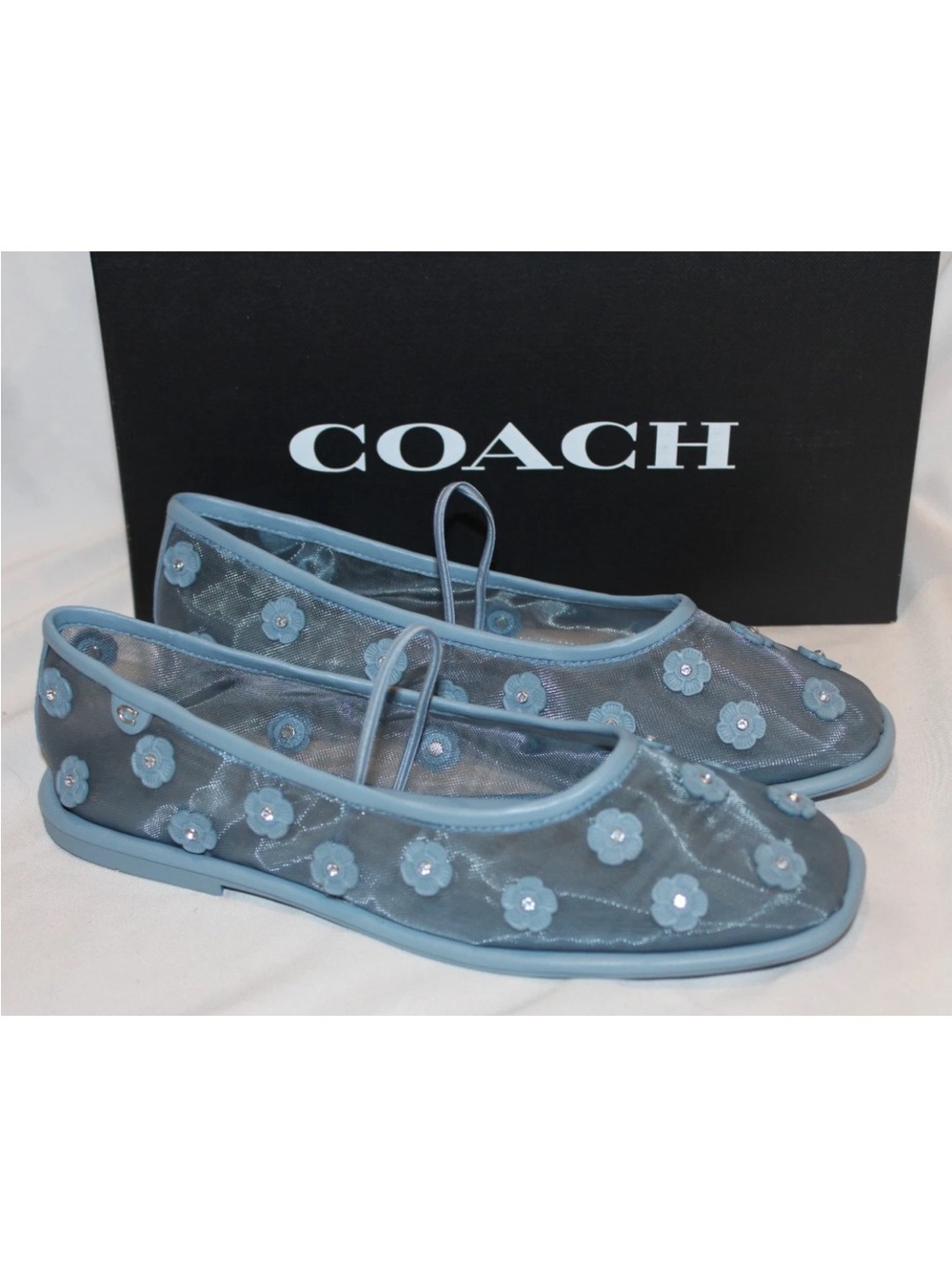 Coach Blue Mesh Floral Ballet Flats Rhinestone Embellished Shoes size 7.5 - Picture 6 of 7